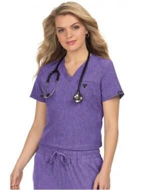 Koi BASICS Scrub Set - Heather Purple V-Neck Top & Jogger Pants - Size XS
